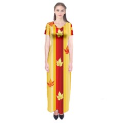 Autumn Fall Leaves Vertical Short Sleeve Maxi Dress