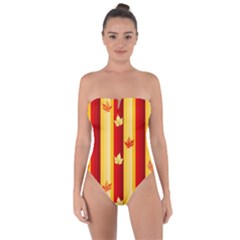 Autumn Fall Leaves Vertical Tie Back One Piece Swimsuit