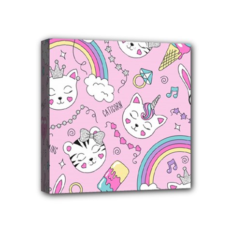 Beautiful Cute Animals Pattern Pink Mini Canvas 4  X 4  (stretched) by Grandong