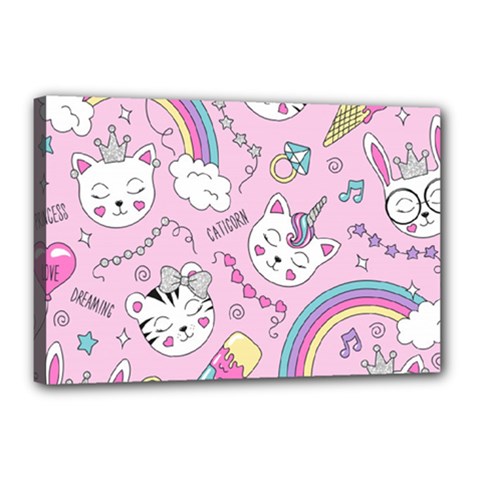 Beautiful Cute Animals Pattern Pink Canvas 18  X 12  (stretched) by Grandong