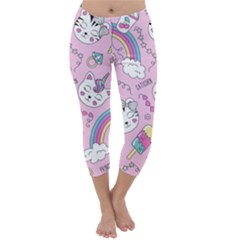 Beautiful Cute Animals Pattern Pink Capri Winter Leggings 