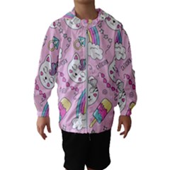 Beautiful Cute Animals Pattern Pink Kids  Hooded Windbreaker