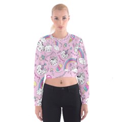 Beautiful Cute Animals Pattern Pink Cropped Sweatshirt