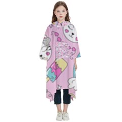 Beautiful Cute Animals Pattern Pink Kids  Hooded Rain Ponchos