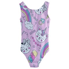 Beautiful Cute Animals Pattern Pink Kids  Cut-out Back One Piece Swimsuit by Grandong