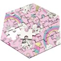 Beautiful Cute Animals Pattern Pink Wooden Puzzle Hexagon View3