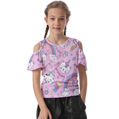 Beautiful Cute Animals Pattern Pink Kids  Butterfly Cutout T-shirt by Grandong