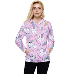 Beautiful Cute Animals Pattern Pink Women s Lightweight Drawstring Hoodie