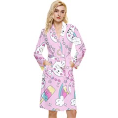 Beautiful Cute Animals Pattern Pink Long Sleeve Velvet Robe by Grandong