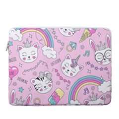 Beautiful Cute Animals Pattern Pink 15  Vertical Laptop Sleeve Case With Pocket by Grandong