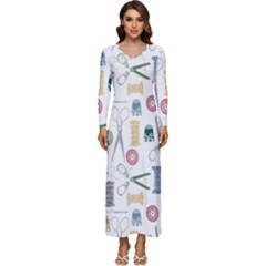 Pattern Seamless Texture Sewing Long Sleeve Longline Maxi Dress