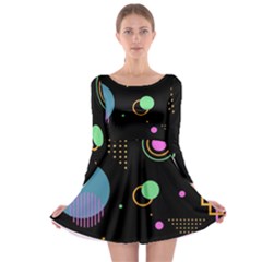 Colartive, Aesthetic, Amoled, Black, Colorful, Desenho Long Sleeve Skater Dress by kyorashop23