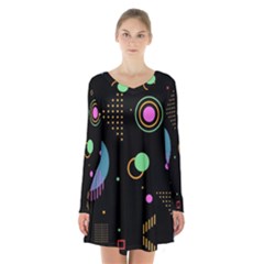 Colartive, Aesthetic, Amoled, Black, Colorful, Desenho Long Sleeve Velvet V-neck Dress