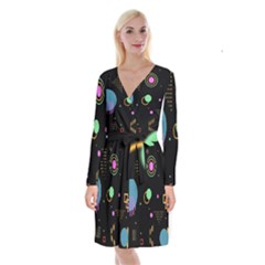 Colartive, Aesthetic, Amoled, Black, Colorful, Desenho Long Sleeve Velvet Front Wrap Dress by kyorashop23