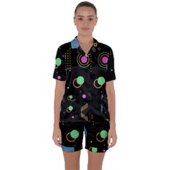 Colartive, Aesthetic, Amoled, Black, Colorful, Desenho Satin Short Sleeve Pajamas Set by kyorashop23