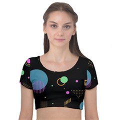 Colartive, Aesthetic, Amoled, Black, Colorful, Desenho Velvet Short Sleeve Crop Top  by kyorashop23