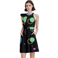 Colartive, Aesthetic, Amoled, Black, Colorful, Desenho Cocktail Party Halter Sleeveless Dress With Pockets