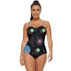 Colartive, Aesthetic, Amoled, Black, Colorful, Desenho Retro Full Coverage Swimsuit by kyorashop23