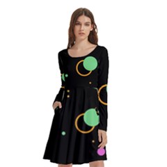 Colartive, Aesthetic, Amoled, Black, Colorful, Desenho Long Sleeve Knee Length Skater Dress With Pockets