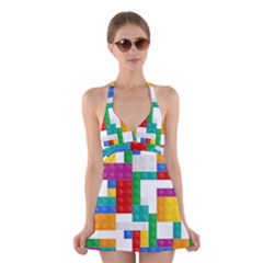 Colorful Bricks, Bricks, Colorful, Colors, Games, Lego, Rainbow Halter Dress Swimsuit  by kyorashop23