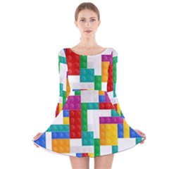 Colorful Bricks, Bricks, Colorful, Colors, Games, Lego, Rainbow Long Sleeve Velvet Skater Dress