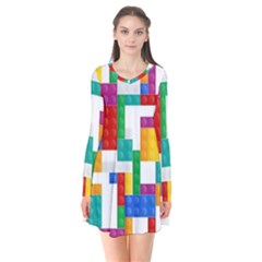 Colorful Bricks, Bricks, Colorful, Colors, Games, Lego, Rainbow Long Sleeve V-neck Flare Dress by kyorashop23