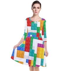 Colorful Bricks, Bricks, Colorful, Colors, Games, Lego, Rainbow Quarter Sleeve Waist Band Dress by kyorashop23