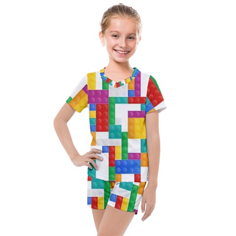 Colorful Bricks, Bricks, Colorful, Colors, Games, Lego, Rainbow Kids  Mesh T-shirt And Shorts Set by kyorashop23