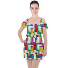 Colorful Bricks, Bricks, Colorful, Colors, Games, Lego, Rainbow Ruffle Cut Out Chiffon Playsuit by kyorashop23