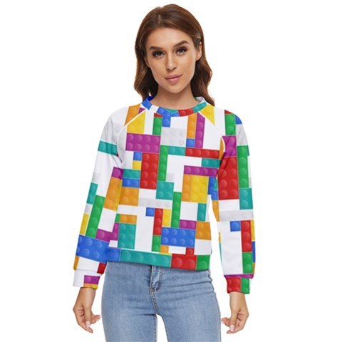 Colorful Bricks, Bricks, Colorful, Colors, Games, Lego, Rainbow Women s Long Sleeve Raglan T-shirt by kyorashop23