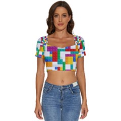 Colorful Bricks, Bricks, Colorful, Colors, Games, Lego, Rainbow Short Sleeve Square Neckline Crop Top  by kyorashop23