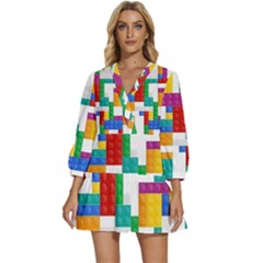 Colorful Bricks, Bricks, Colorful, Colors, Games, Lego, Rainbow V-neck Placket Mini Dress by kyorashop23