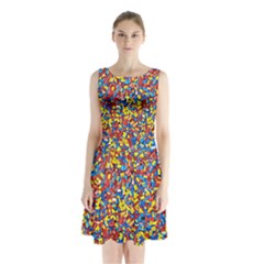 Colorful Lego Texture Lego Bricks Sleeveless Waist Tie Chiffon Dress by kyorashop23