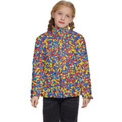 Colorful Lego Texture Lego Bricks Kids  Puffer Bubble Jacket Coat