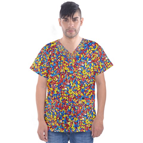 Colorful Lego Texture Lego Bricks Men s V-neck Scrub Top by kyorashop23