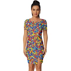 Colorful Lego Texture Lego Bricks Fitted Knot Split End Bodycon Dress by kyorashop23