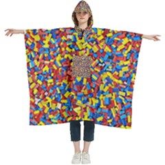 Colorful Lego Texture Lego Bricks Women s Hooded Rain Ponchos by kyorashop23