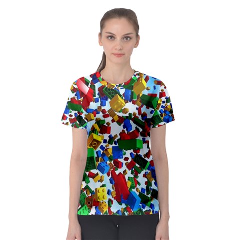 Falling Lego Bricks, Desenho Women s Sport Mesh T-shirt by kyorashop23