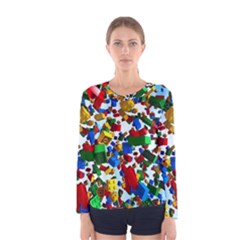 Falling Lego Bricks, Desenho Women s Long Sleeve T-shirt