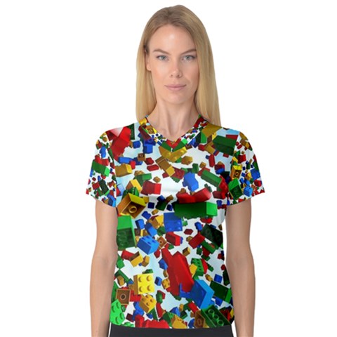 Falling Lego Bricks, Desenho V-neck Sport Mesh T-shirt by kyorashop23