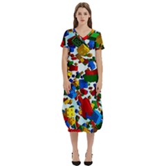 Falling Lego Bricks, Desenho T-shirt Midi Dress With Pockets