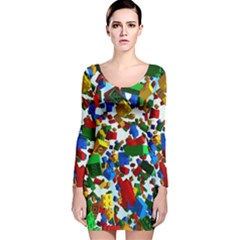 Falling Lego Bricks, Desenho Long Sleeve Velvet Bodycon Dress