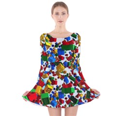 Falling Lego Bricks, Desenho Long Sleeve Velvet Skater Dress