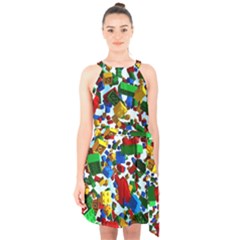 Falling Lego Bricks, Desenho Halter Collar Waist Tie Chiffon Dress by kyorashop23