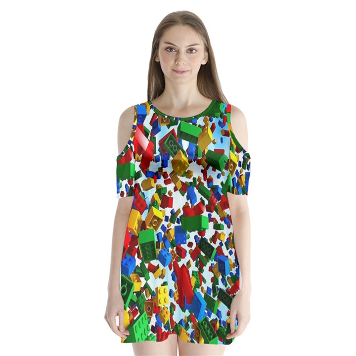 Falling Lego Bricks, Desenho Shoulder Cutout Velvet One Piece