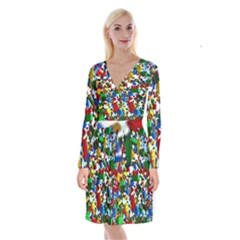 Falling Lego Bricks, Desenho Long Sleeve Velvet Front Wrap Dress by kyorashop23