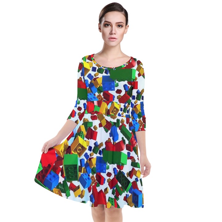 Falling Lego Bricks, Desenho Quarter Sleeve Waist Band Dress