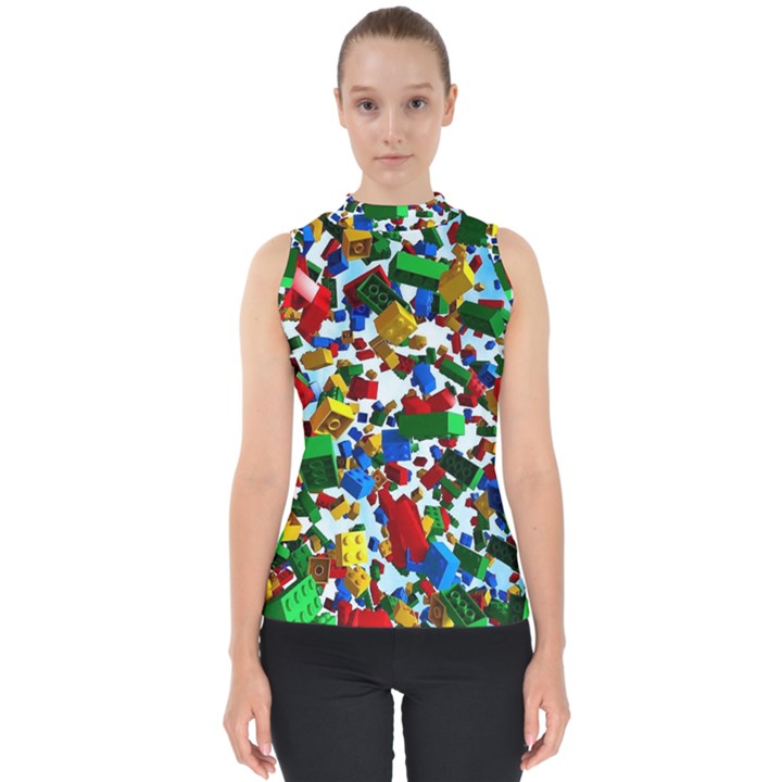 Falling Lego Bricks, Desenho Mock Neck Shell Top