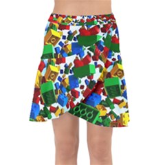 Falling Lego Bricks, Desenho Wrap Front Skirt by kyorashop23