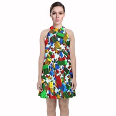 Falling Lego Bricks, Desenho Velvet Halter Neckline Dress 